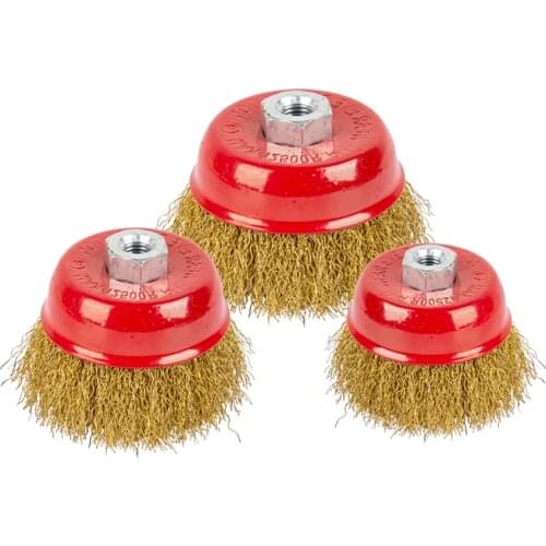 1pc 65/75/100mm M14 M10 Crimped Wire Wheel Cup Brush Bowl shape wire wheel For Angle Grinder Metal removal rust paint