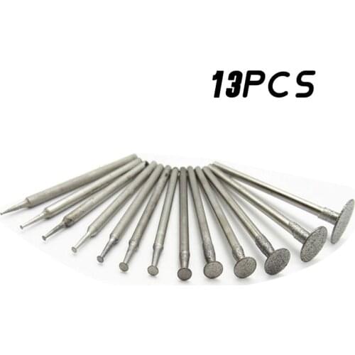 13Pcs Dremel Accesories 2.35mm Shank Diamond Mounted Point Grinding Head Stone Jade Carving Polishing Engraving Tools