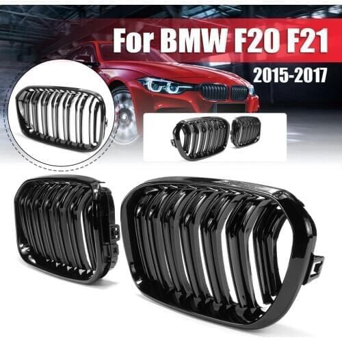 2PCS Car Gloss Black Front Kidney Grill Grille Front Racing Double Slat For BMW F20 F21 1 Series 2015 2016 2017 Car Accessories