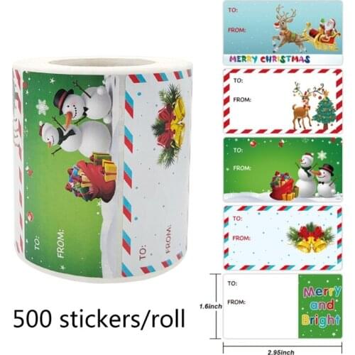 500 Pcs Christmas Greeting Card Postcard Rectangle Decorative Sticker Name Tags Seal Labels Christmas Decals Present