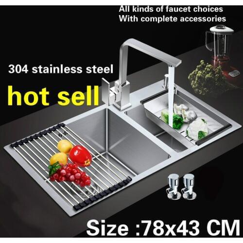 Free shipping hand made of 304 stainless steel kitchen sink thickening double groove 78x43 CM