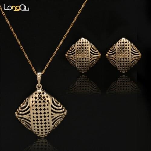 Middle East Stylish 1 Set Large square metal Earrings Pendant Necklace Party Jewelry Set For Women Wholesale