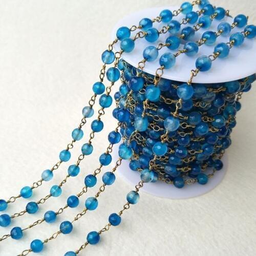 Handcrafted Gold Color Wire Wrapped Chains jewelry Finding,Natural Agat e stone Beaded Chains,DIY necklace jewelry making LZ02