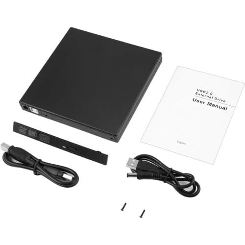 Portable USB 2.0 DVD CD DVD-Rom IDE External Case Slim for Laptop Notebook Black External Hard Drive Disk Enclosure