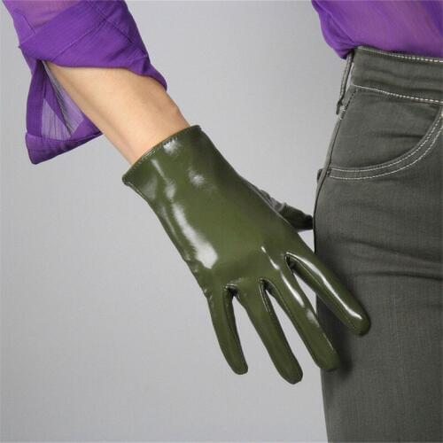 Patent Leather Black Short Ladies Gloves. Fashion Simulation Leather 21cm Unlined Patent Leather Red Finger Gloves TB34