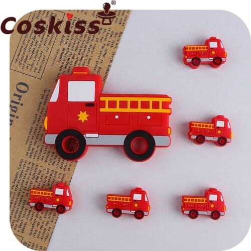 Coskiss 1pcs Fire Truck Silicone Teether Food Grade BPA-Free Baby Teeth Care Teething Chewing Molar Soft Toy