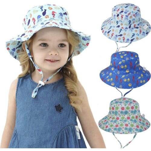 Baby Summer Sun Hats UV Protection Breathable Boys Girls Cartoon Bucket Hat Beach Casual Headwear Adjustable Kids Children Hats