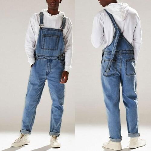 Mens Denim Bib Pants Washed Full Length Jeans Jumpsuits Hip Hop Straight Jean Overalls for Men Streetwear New Male Jumpsuit