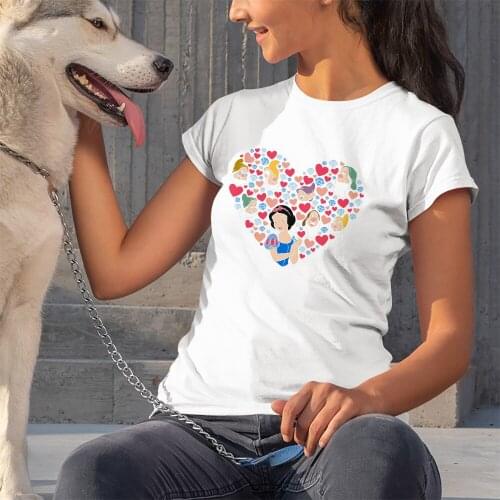 Fashion Casual Women T-shirts Disney Snow White Series Summer New Kawaii Short Sleeve Color Cartoon Print T Shirts Female Trend