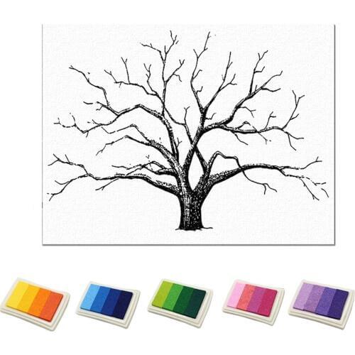 Guest Signature Sign-in Book with Inkpad, Fingerprints Tree Painting for Wedding Birthday Party