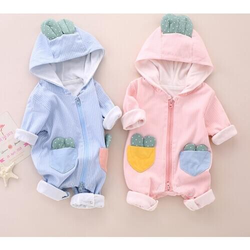 Newborn Baby Long Sleeve Hooded Rompers Spring Cotton Printed Cartoon Jumpsuit Infant Boys Girls Outfits Baby Clothes