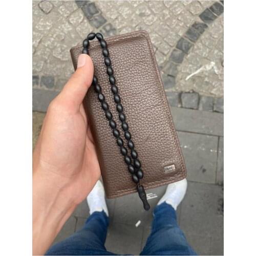 Karali Leather Phone Compartment Brown Genuine Leather Wallet-Kuka Rosary Gift