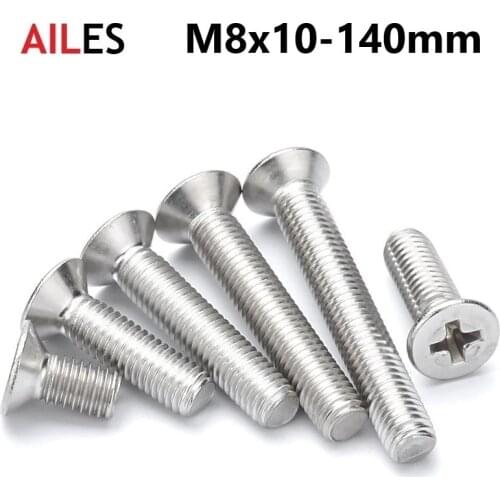 M8 Cross Recessed Countersunk Screws 304 Stainless Steel Phillips Flat Head Machine Bolts 10 18 20 50 60 70 80 90 100 110 140mm
