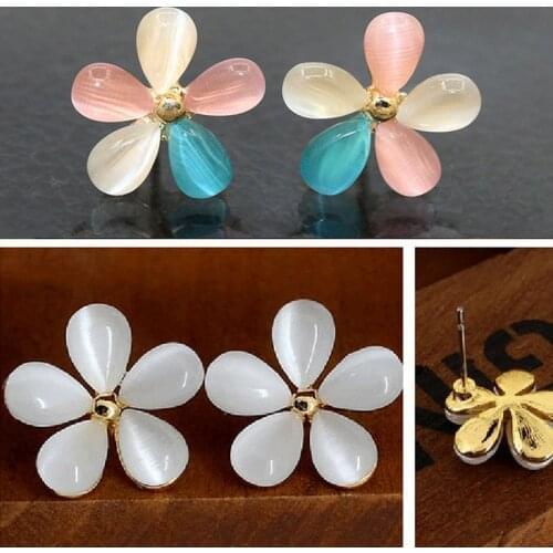 Korean Style Cute Opal Flower Stud Earrings For Women Fashion Sweet Small Earrings Femme Brinco Girls Gift Wholesale Jewelry