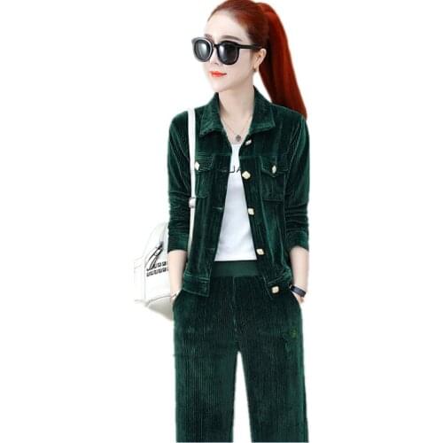 2020 Youth clothing for Women Sporting suit female autumn Corduroy Leisure 2 piece set High quality Fashion female clothing 1574