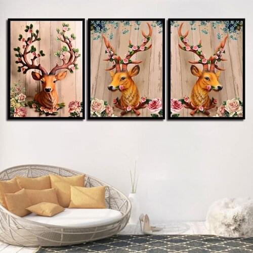 Cartoon Animal Sika Deer Home Decor Painting Space Wall Art For Living Room Nordic Minimalist Style Poster Canvas Unframe