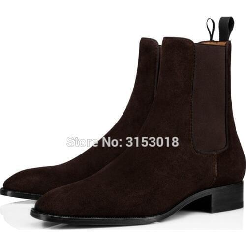Qianruiti Chelsea Boots Suede Men Shoes Elastic Band Low-heeled 2019 Autumn Simple Mens Boots Hot Sale
