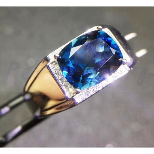 Men rings Free shipping Natural and real london blue topaz 925 sterling silver 4ct gemstone #J18041504