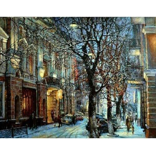 Top Quality 14CT Counted Cross Stitch Kits Set Needlework Embroidery Decor Art The Winter Snow Scenery Bustling City