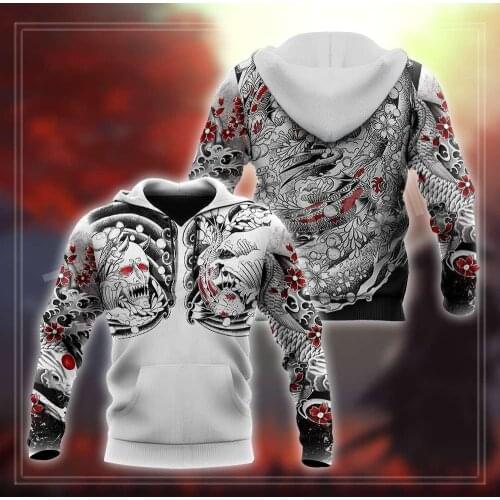 Tessffel Japan Samurai Tattoo 3D Printed 2021 New Fashion Man Sweatshirt Harajuku Zipper Hoodie Casual Unisex Pullover Style-W27