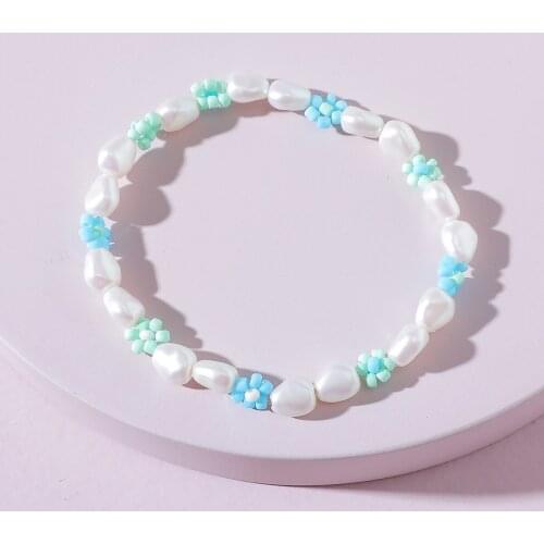 2021 New Boho Baroque irregular Pearl Beaded Flower Resin Bead Bracelet For Women Girl Summer Party Wedding Jewelry