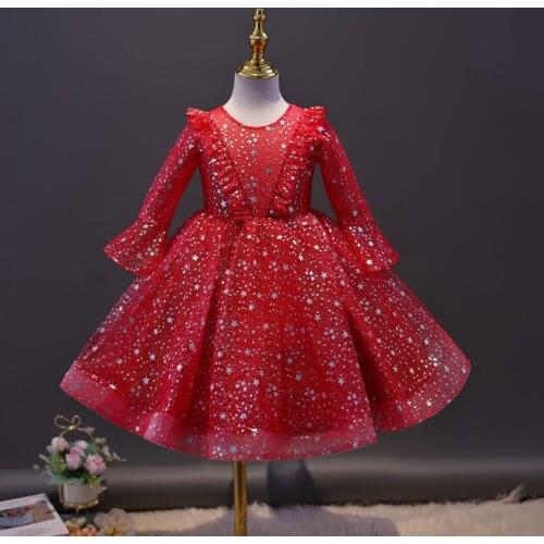2021 new autumn long sleeve Halloween Christmas performance Sequin starry sky dress girls childrens dress 3-10 year old banque