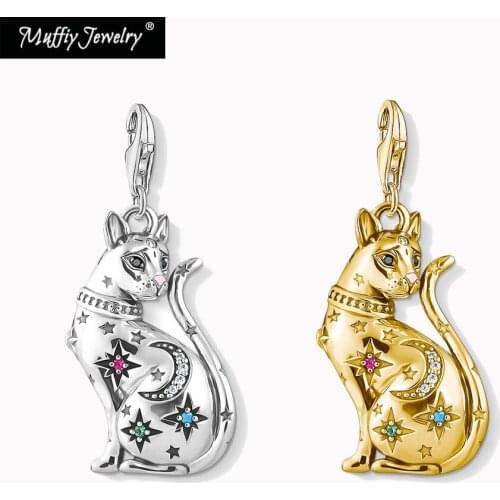Charms Pendant Magic Cat 925 Sterling Silver Golden Color Fit Bracelet Necklace Lucky Jewelry Gift For Women 2021 New Bijoux