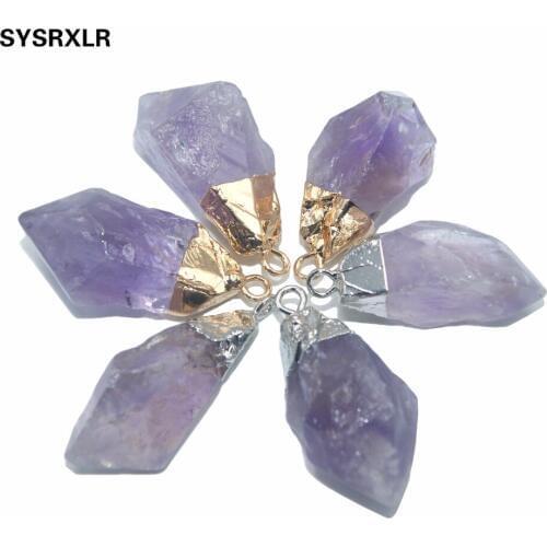 Wholesale 1 PCS Natural Irregular Amethysts Quartz Crystal Stone Pendant Charm DIY Women Necklace Earrings For Jewelry Making