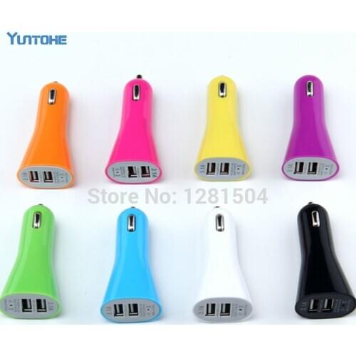 Wholesale - Dual Port Horn USB Car Charger USB Adapter 3.1A Colorful Car Charger for iPhone 7 6 Plus 5 4S Samsung HTC 300pcs