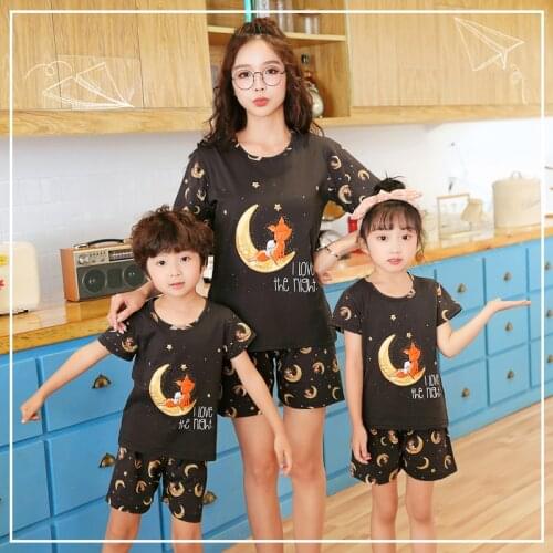 95% Cotton Family Matching Pajamas Set 2021 Summer Short Sleeve Pijama Girls Homewear Casual Boys Outfits Mommy and Me Clothes