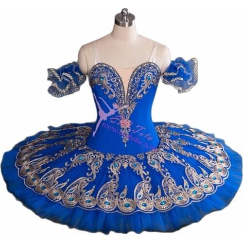 Adults Professional Ballet Tutus Blue Gold Women Professional Ballet Costume La Fille du Pharaon PlatterPancake Performance Tutu