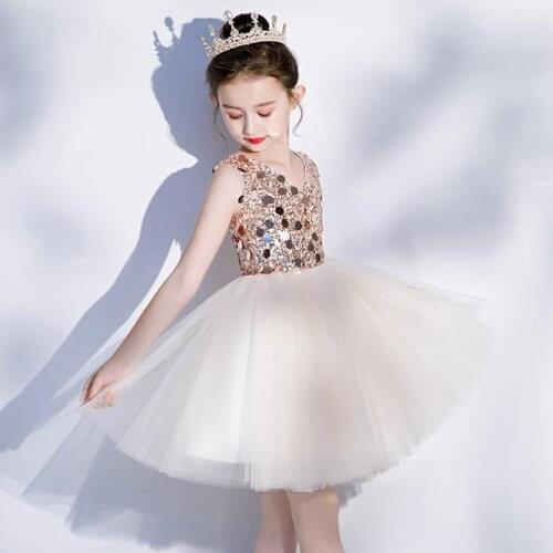 Luxury Flower Girl Dresses Mesh Sequines Stitching Sexy Princess Dress Birthday Holy Communion Dress for Girls Vestidos L327