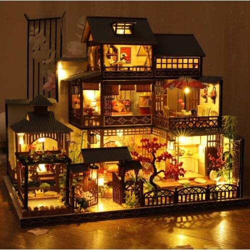 DIY Cabin Japanese-style Ancient Town Large Villa Handmade House Ancient Architectural Model Assembled Yard of Yaquan