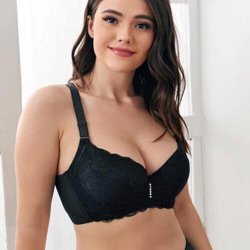 Sexy Lace Bras for Women Push Up Bralette Flower Padded Bra Underwire Plus Size Underwear Top 3/4 Cup B C D DD E
