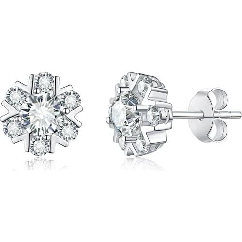 BOEYCJR 925 Silver Star Flowers 0.5ct F color Moissanite VVS Fine Jewelry Diamond Stud Earring With certificate for Women Gift