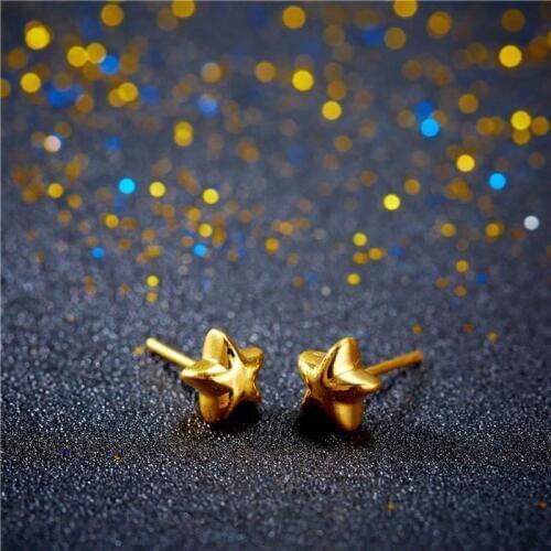 Solid 24K Yellow Gold Earrings 999 Gold Star Stud Earrings 1.15g
