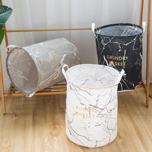 Marble Pattern Folding Laundry Basket Round Storage Bin Bag Large Hamper Collapsible Clothes Toy Holder Bucket Organizer