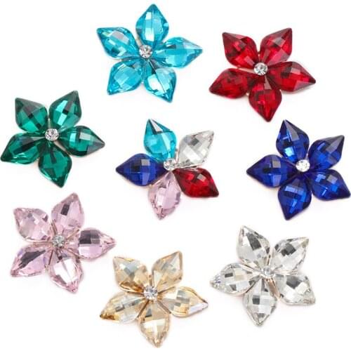 Glass Crystal Pointed Bottom Rhinestone DIY Jewelry Findings 5 Petals of Flowers Loose Bead 6pcs/lots