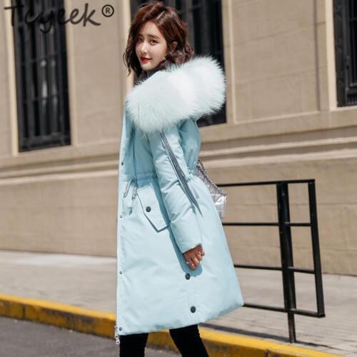 Tcyeek Winter Down Coat Female Jacket + Raccoon Fur Hooded Clothes 2020 Korean 90% Duck Down Jacket Long Warm Coat Hiver 56215
