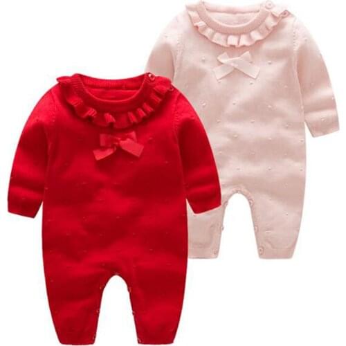 Spring Infant Sweet Baby Girls Rompers Autumn Long Sleeve Rompers Newborn Cute Baby Girls Knit Rompers Clothes