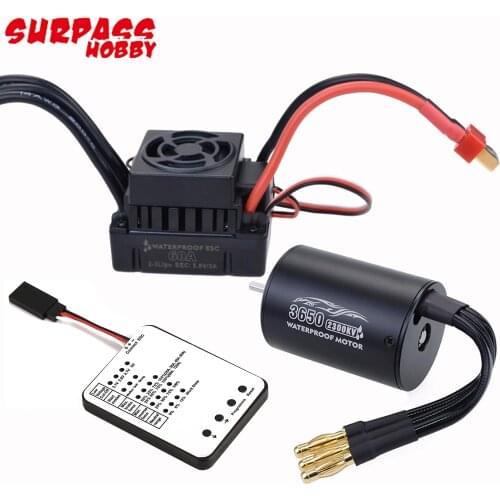 SurpassHobby Waterproof 3650 2300KV/3100KV/3900KV Brushless Motor With 60A ESC w/ Program Card Combo For 1/10 RC Car Truck Toy