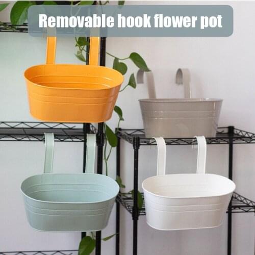 Iron Hanging Flower Pots Balcony Planters Garden Pots Flower Holders Double Hooks Oval Bucket Wall Hanging Decor