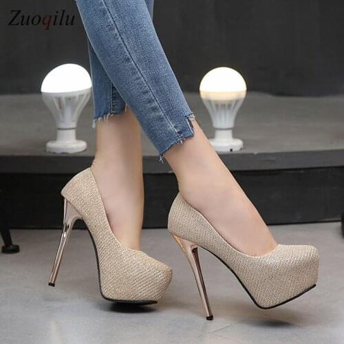 Gold Platform High Heel Shoes for Women Wedding Party Footwear Womens single shoes super high stiletto 2021