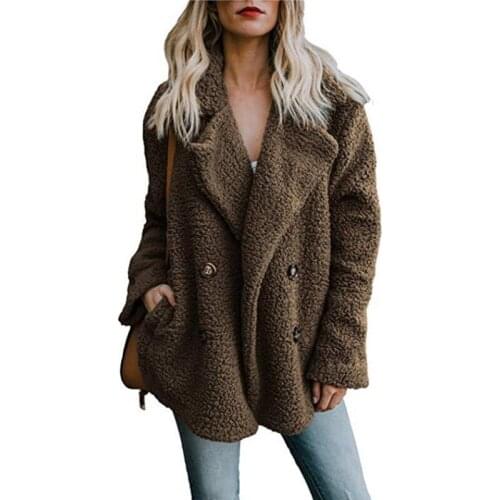 Womens woolen warm coats for ladies thick double breasted turn down collar solid color winter outer jackets for girls fashion