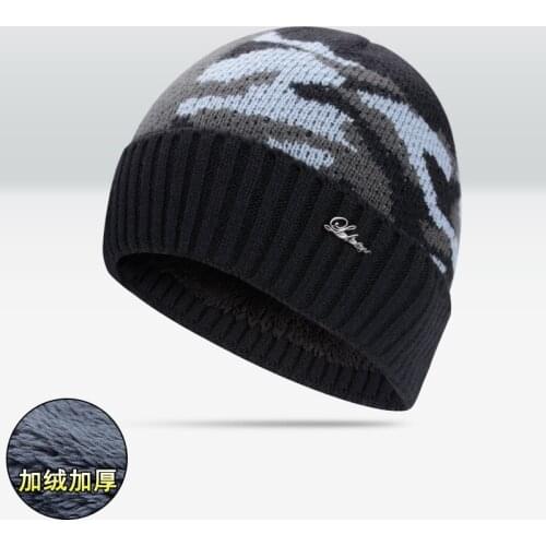 Middle-aged and Elderly Mens Winter Warm Hat Woolen Hat Knitted Hat for Men Plus Velvet Camouflage Beanie Hat Bonnets
