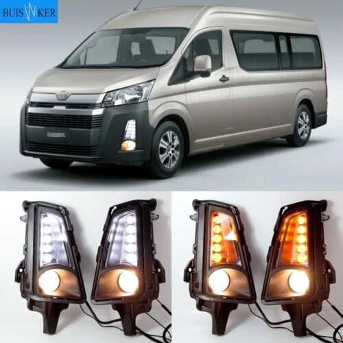 1 Pair Led DRL Fog Lamp for Toyota Hiace 2019 2020 12V Car LED Daytime Running Light With Yellow Turn Signal