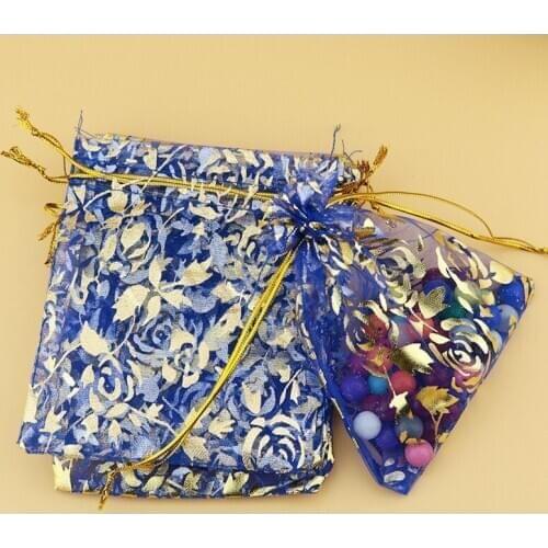 100pcs/lot 15x20cm Wholesale Rose Flower Organza Jewelry Drawstring Pouch Wedding Party Birthday Christmas Decor Favor Gift Bag