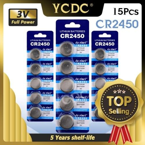 15Pcs CR2450 Button Cell Battery 3V Lithium Batteries CR 2450 LM2450 5029LC for Watch Remote Toy Computer Calculator Control