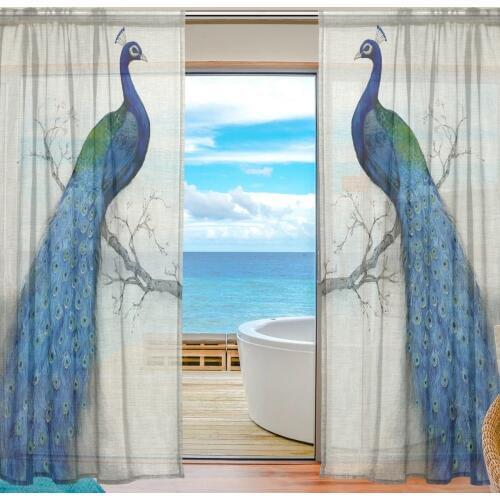 2018 Sheer Tulle Curtains for Bedroom Rideaux Peacock Window Curtains for Living Room Kitchen Sheer Curtain