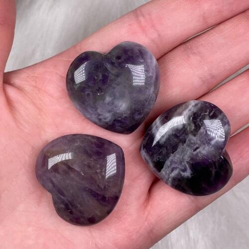 3Pcs Natural Amethyst Heart Shape Massage Quartz Mineral Reiki Healing